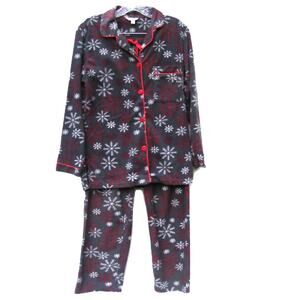 Kathryn Women's Fleece Pajama Set Size Small Two-Piece Gray White Snowflakes